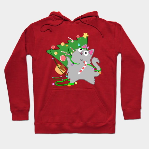 Fluffy Grey Christmas Cat With Zoomies funny meowy christmas kitty Hoodie by xenotransplant